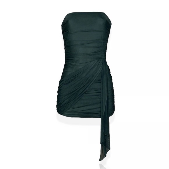 Amanda Uprichard NWOT Anja Ruched Tube Drape Mini Dress in Moss Large Revolve - Picture 5 of 9